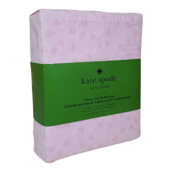 Kate Spade New York 3 Piece Twin XL Sheet Set Pink Hearts 100% Cotton - Picture 2 of 11